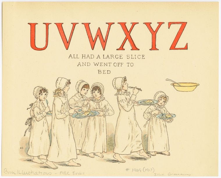 Art Print : UVWXYZ All had a Large Slice and Went Off to Bed - Vintage Wall Art