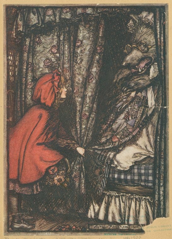 Art Print : The Wolf Disguised as Grandmother, 1867 - Vintage Wall Art