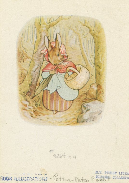 Art Print : Old Mrs. Rabbit Took a Basket and her Umbrella, and Went Through The Wood to The Baker's, 1866 - Vintage Wall Art