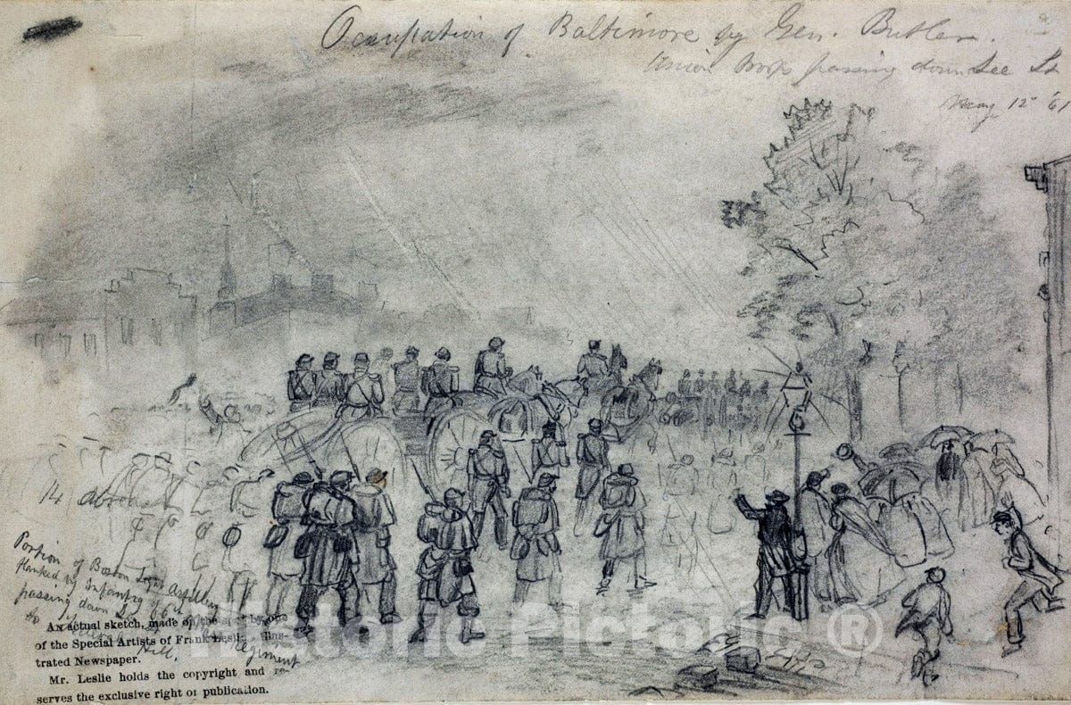 Art Print : 1861, Occupation of Baltimore by General Butler. Union Troops Passing Down Lee Street, Vintage Wall Art