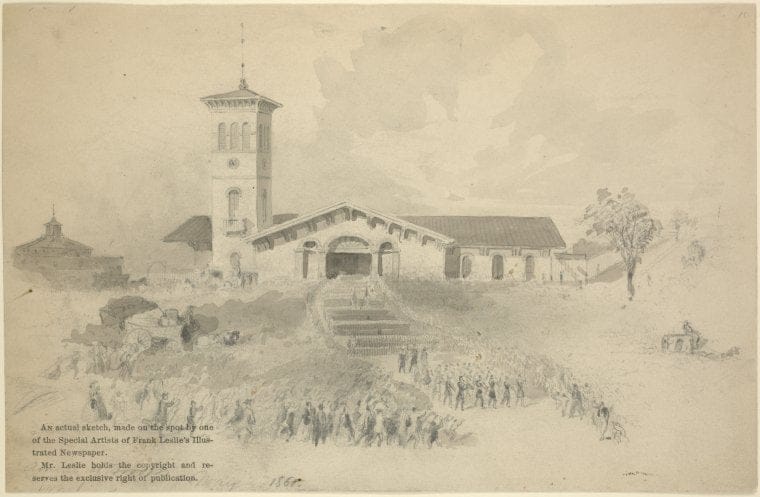 Art Print : 1861, Arrival of The New York 71st Regiment at The Railroad Depot, Washington, D.C. May 25, 1861. - Vintage Wall Art