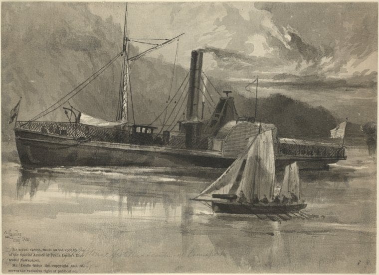 Art Print : 1861, Flag Boat Yankee of The Potomac Flotilla-Scouting Off Evansport. - Vintage Wall Art