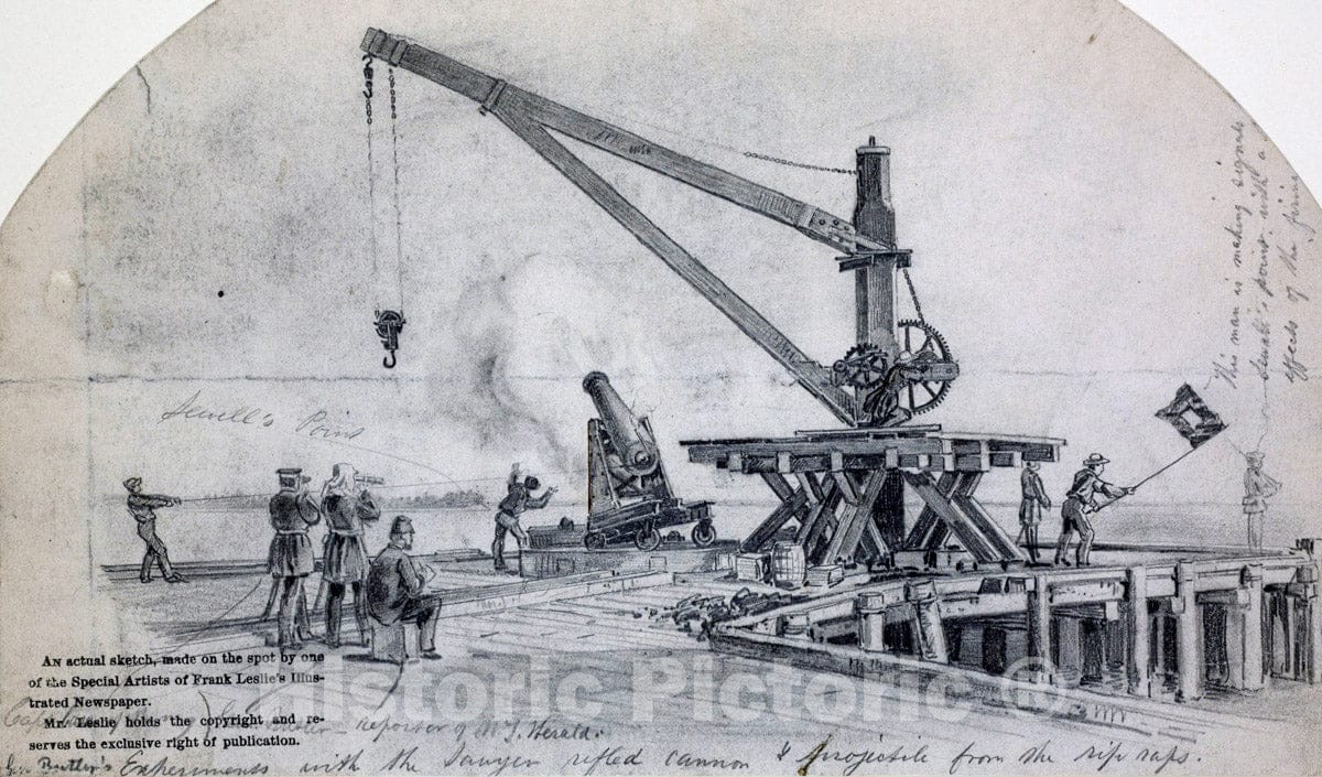 Art Print : 1861, Gen. Butler's Experiments with The Sawyer rifled Cannon. - Vintage Wall Art