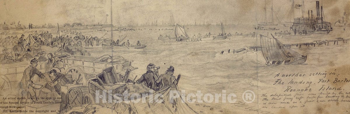Art Print : 1861, A Norther Settling in. The Landing. Fort Barton, Roanoke Island - Vintage Wall Art
