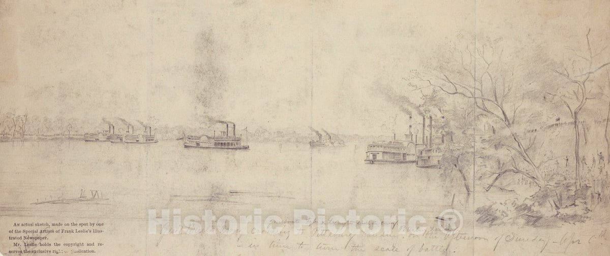 Art Print : 1861, Gen. Buell's Army Crossing to Pittsburg Landing, April 6, 1862 - Vintage Wall Art