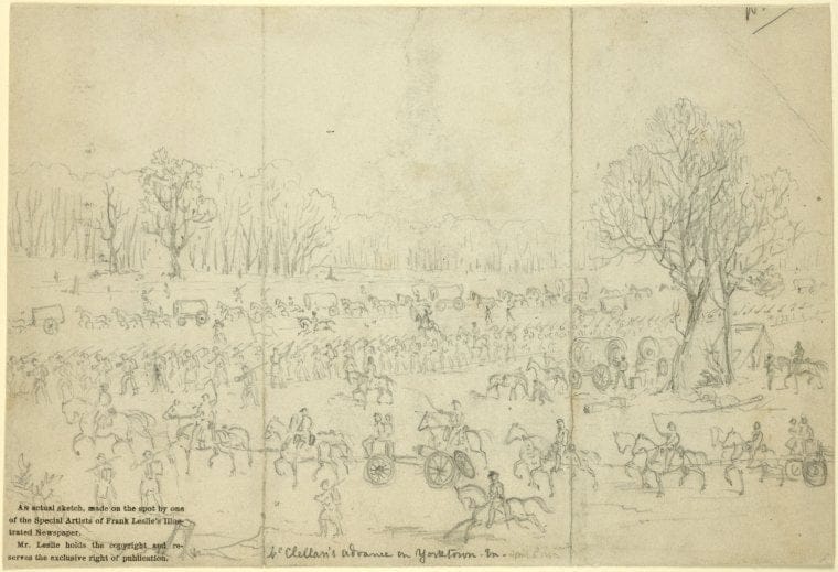 Art Print : 1861, McClellan's Advance on Yorktown, Va. April 6, 1862 - Vintage Wall Art