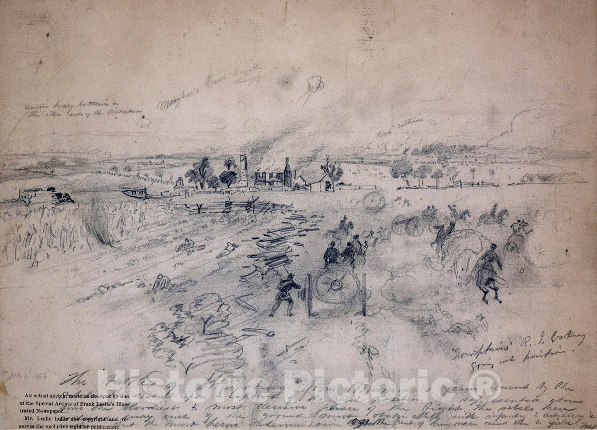 Art Print : 1861, The Battle of Sharpsburg from Mumma's Farm. July 3, 1863 - Vintage Wall Art