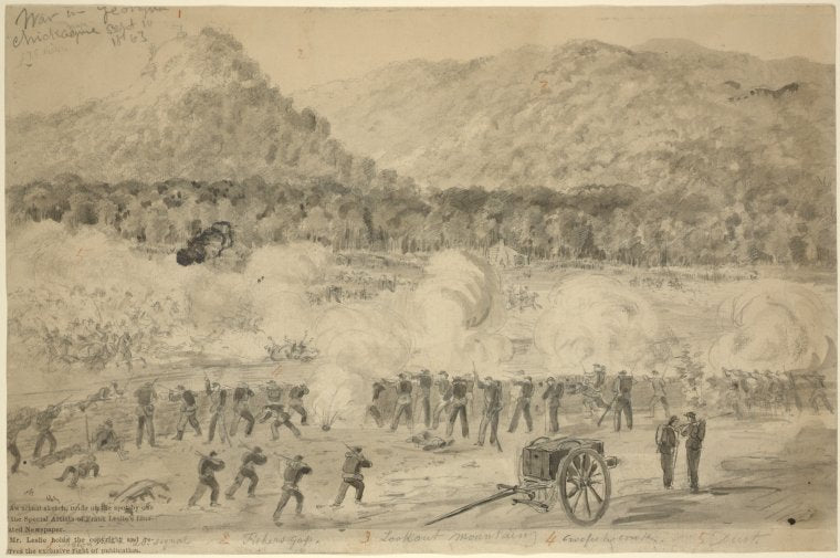 Art Print : 1863, War in Georgia. Chickamauga, Fair View MTS. in The Distance, Sept. 19, 1863. - Vintage Wall Art