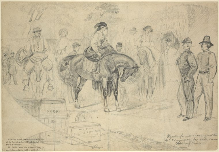 Art Print : 1863, Plantation Families Coming into The U.S. Commissary for Food, Near Vicksburg, Miss. - Vintage Wall Art