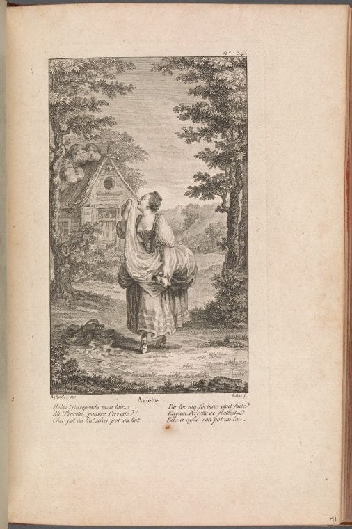 Art Print : Perrette, le Pot au Lait sur la Tete, Entre en chantant, 1770 - Vintage Wall Art