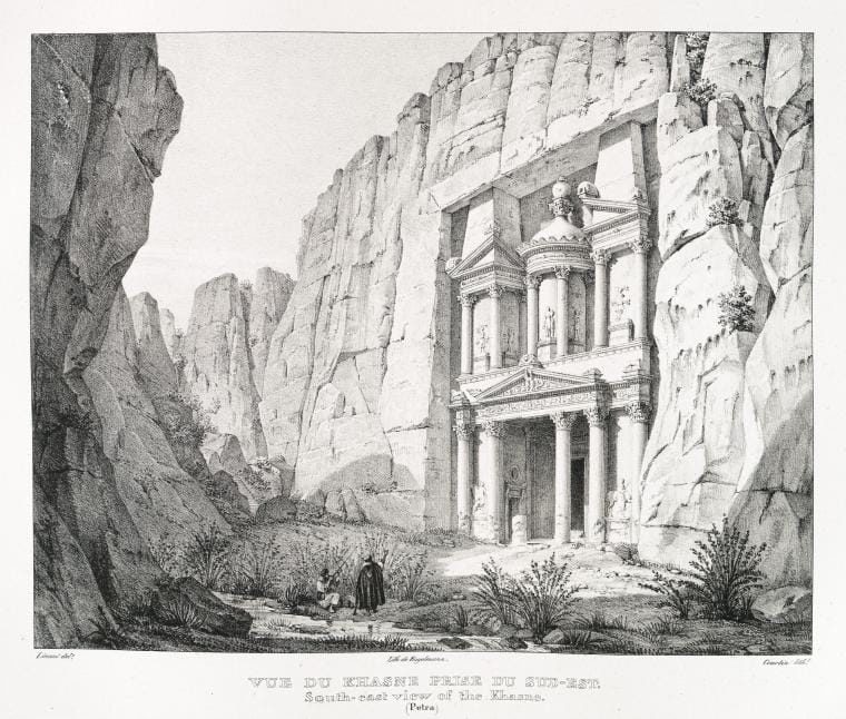 Art Print : 1830, Vue du Khasne [al-Khazneh =Treasury] Prise du sud-est (Petra). - Vintage Wall Art