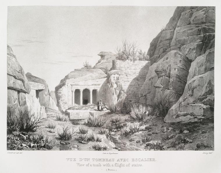 Art Print : 1830, Vue d'un tombeau avec escalier (Petra). - Vintage Wall Art
