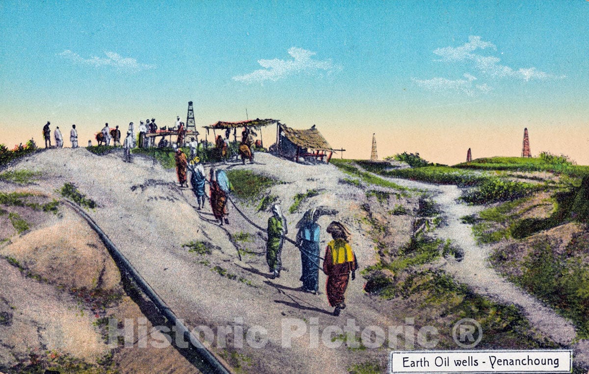 Art Print : 1910, Earth Oil Wells-Yenanchoung. - Vintage Wall Art