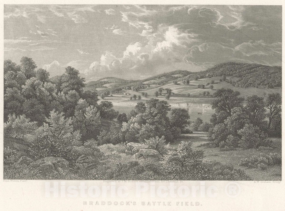 Art Print : Braddock's Battle Field. - Vintage Wall Art