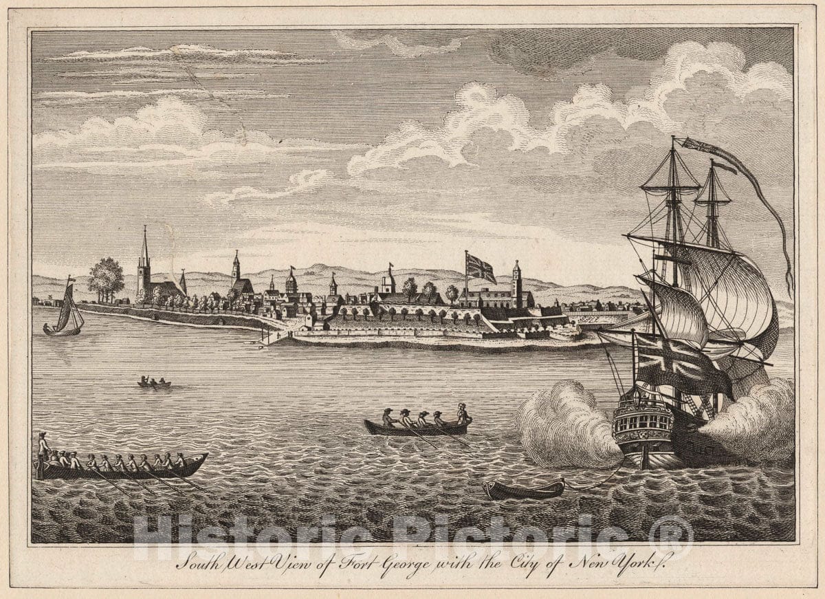 Art Print : Southwest View of Fort George with The City of New York. - Vintage Wall Art