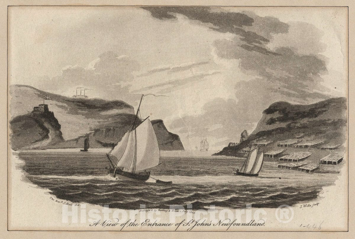 Art Print : 1802, A View of The Entrance of St. John's Newfoundland. - Vintage Wall Art