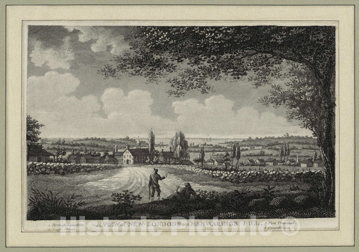 Art Print : 1840, A View of New London from Manwarnings Hill. - Vintage Wall Art