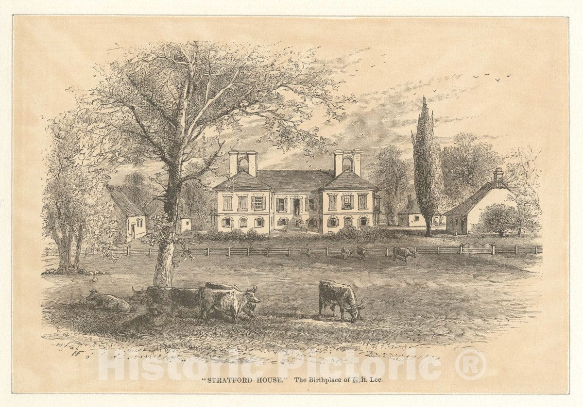 Art Print : 1800, Stratford House The Birthplace of R.H. Lee - Vintage Wall Art