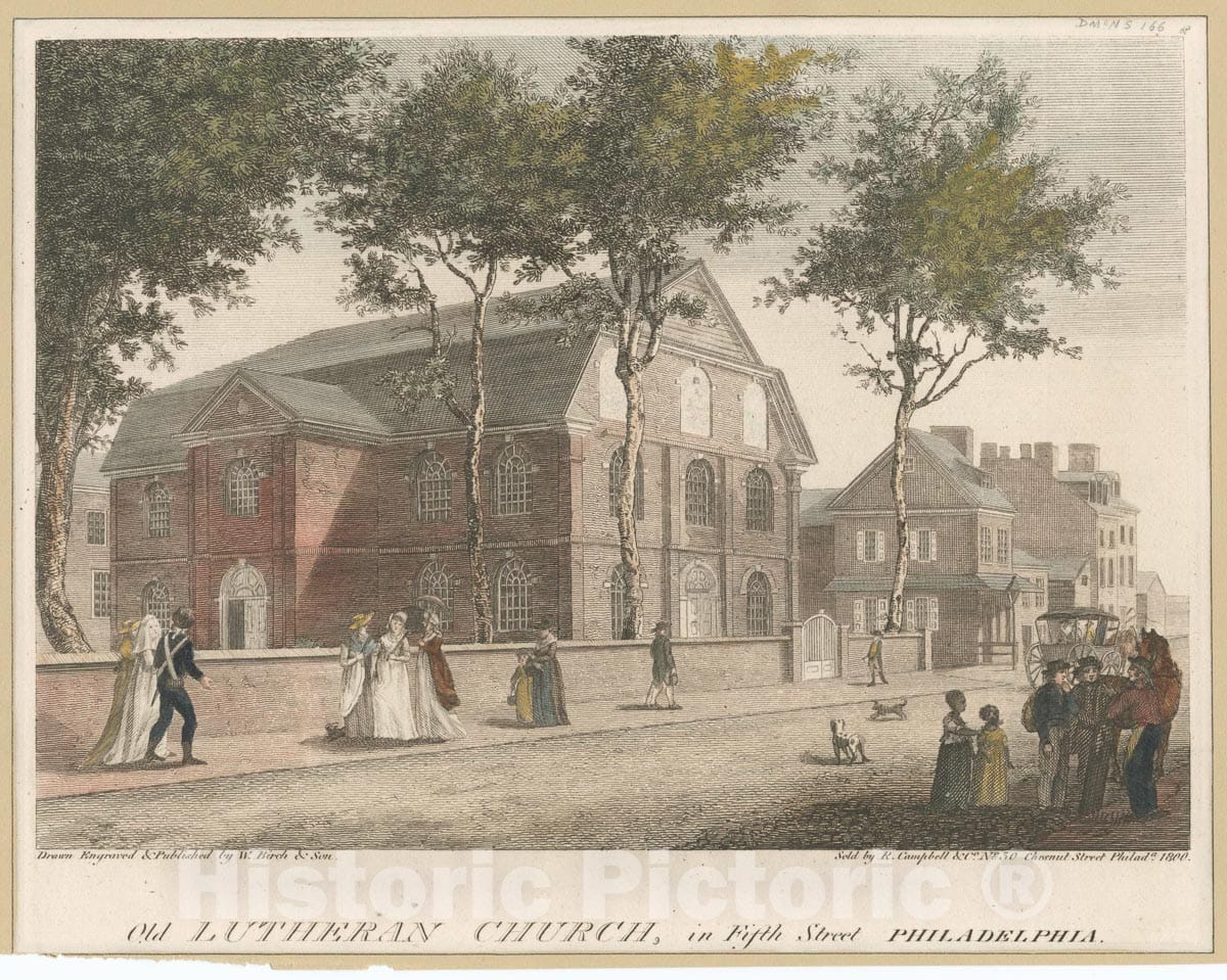 Art Print : 1800, Old Lutheran Church, in Fifth Street Philadelphia. - Vintage Wall Art