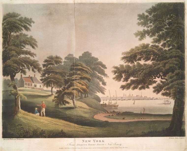 Art Print : 1801, New York from Hobuck [sic] Ferry House, New Jersey. - Vintage Wall Art
