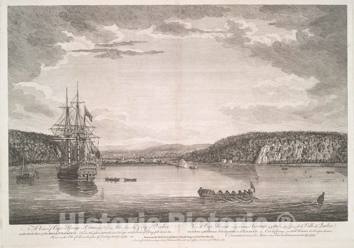 Art Print : 1657, A View of Cape Rouge or Carouge, Nine Miles Above The City of Quebec on The North Shore of The River St. Laurence. - Vintage Wall Art