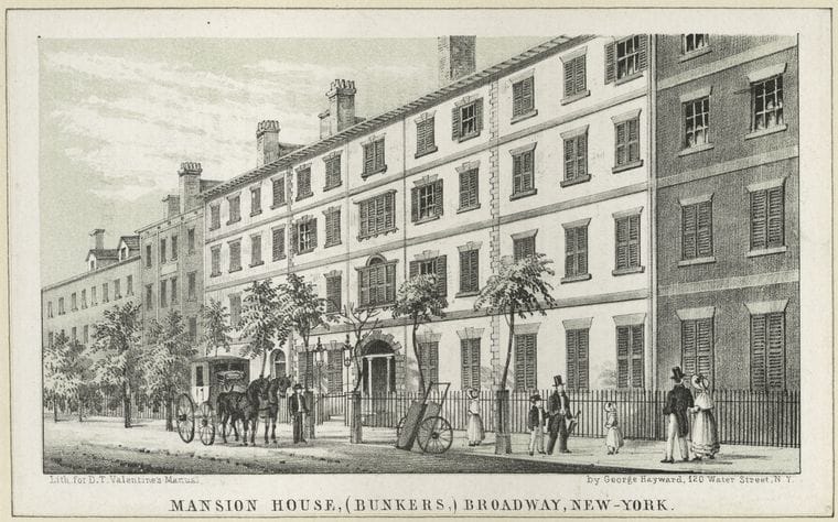 Art Print : Mansion House (Bunkers) Broadway, New-York - Vintage Wall Art