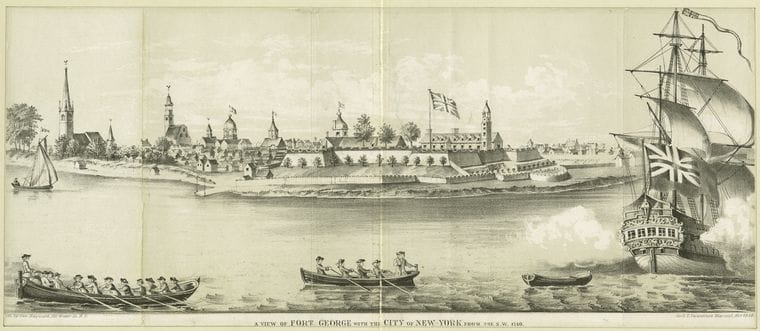 Art Print : c.1760 , A View of Fort George with The City of New-York from The S.W. 1740 - Vintage Wall Art