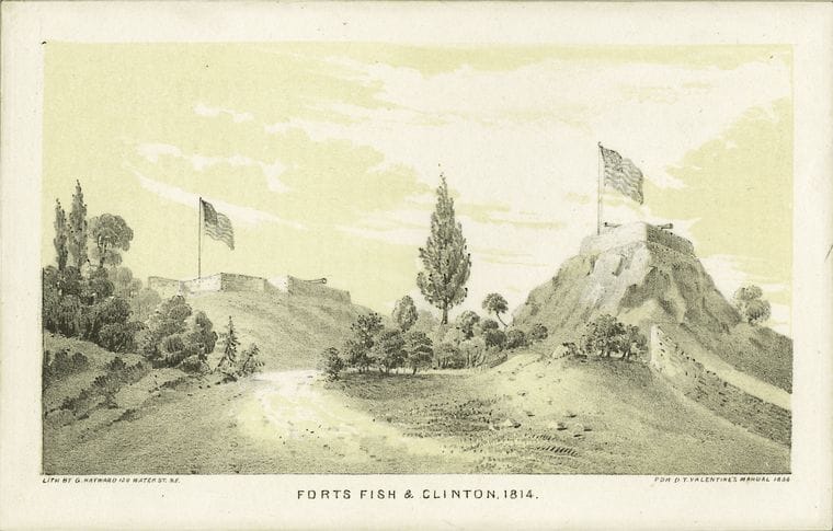Art Print : 1828, Forts Fish & Clinton, 1814 - Vintage Wall Art