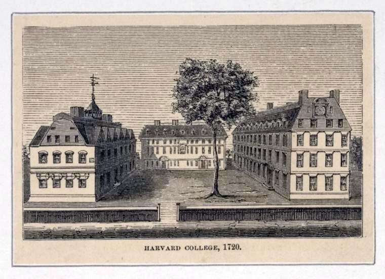 Art Print : 1657, Harvard College, 1720. - Vintage Wall Art