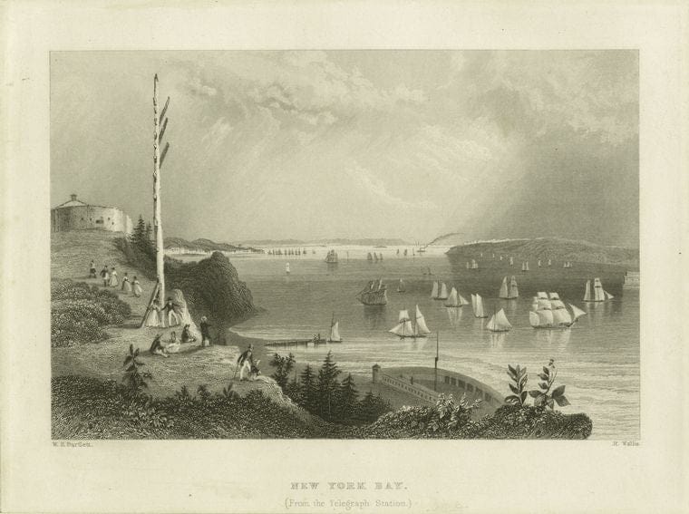 Art Print : 1828, New York Bay (from The Telegraph Station) - Vintage Wall Art