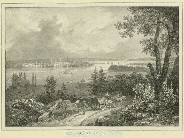 Art Print : 1828, View of New York Taken from Weahawk - Vintage Wall Art