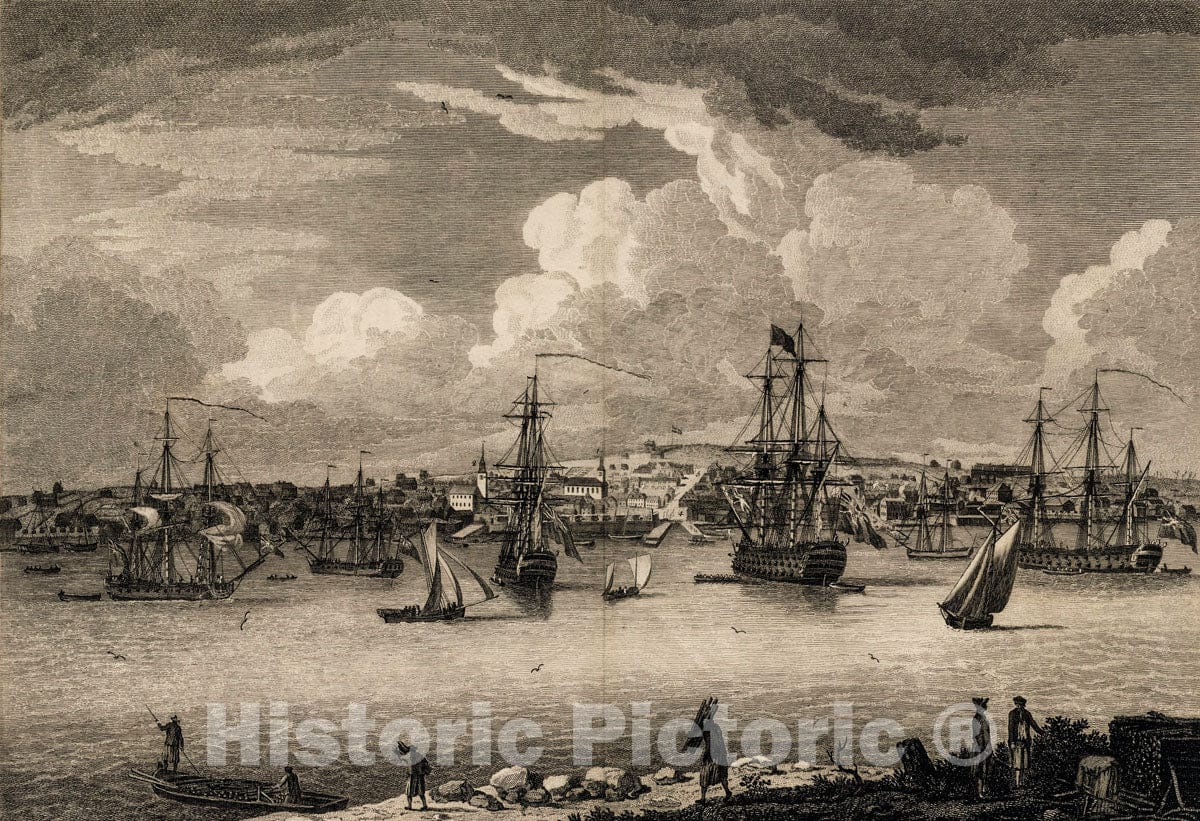 Art Print : 1775, Town and Harbour of Halifax in Nova Scotia. - Vintage Wall Art