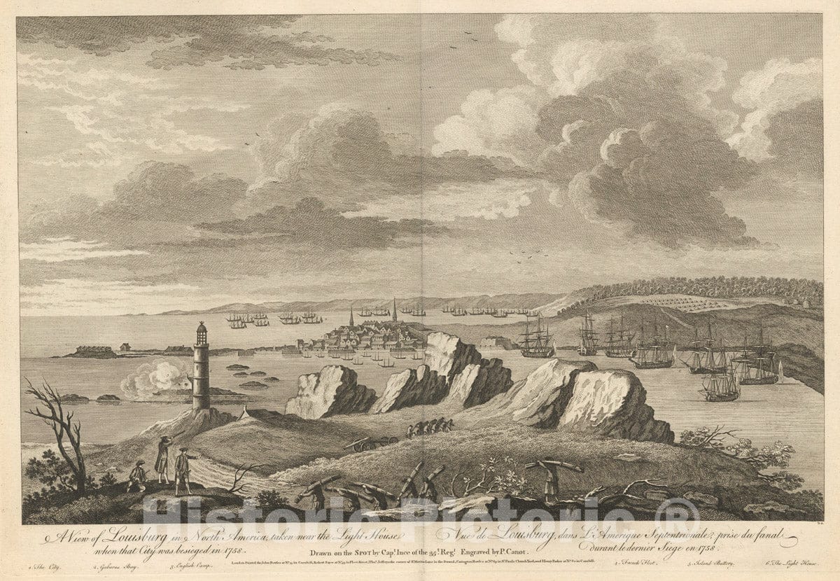Art Print : c.1750 , A View of Louisburg in North America, Taken Near The Light House. - Vintage Wall Art