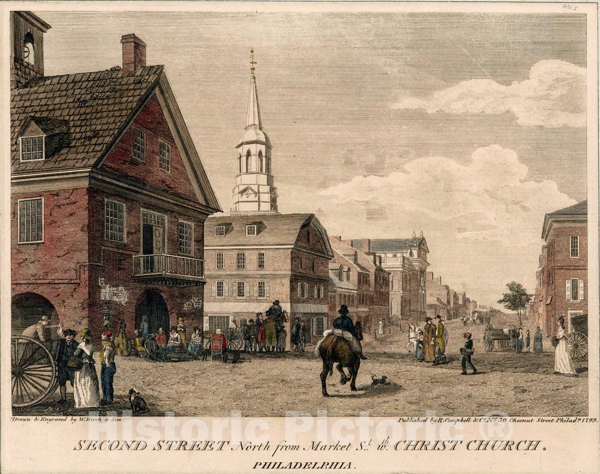 Art Print : 1799, Second Street North from Market St. wth. Christ Church, Philadelphia. - Vintage Wall Art