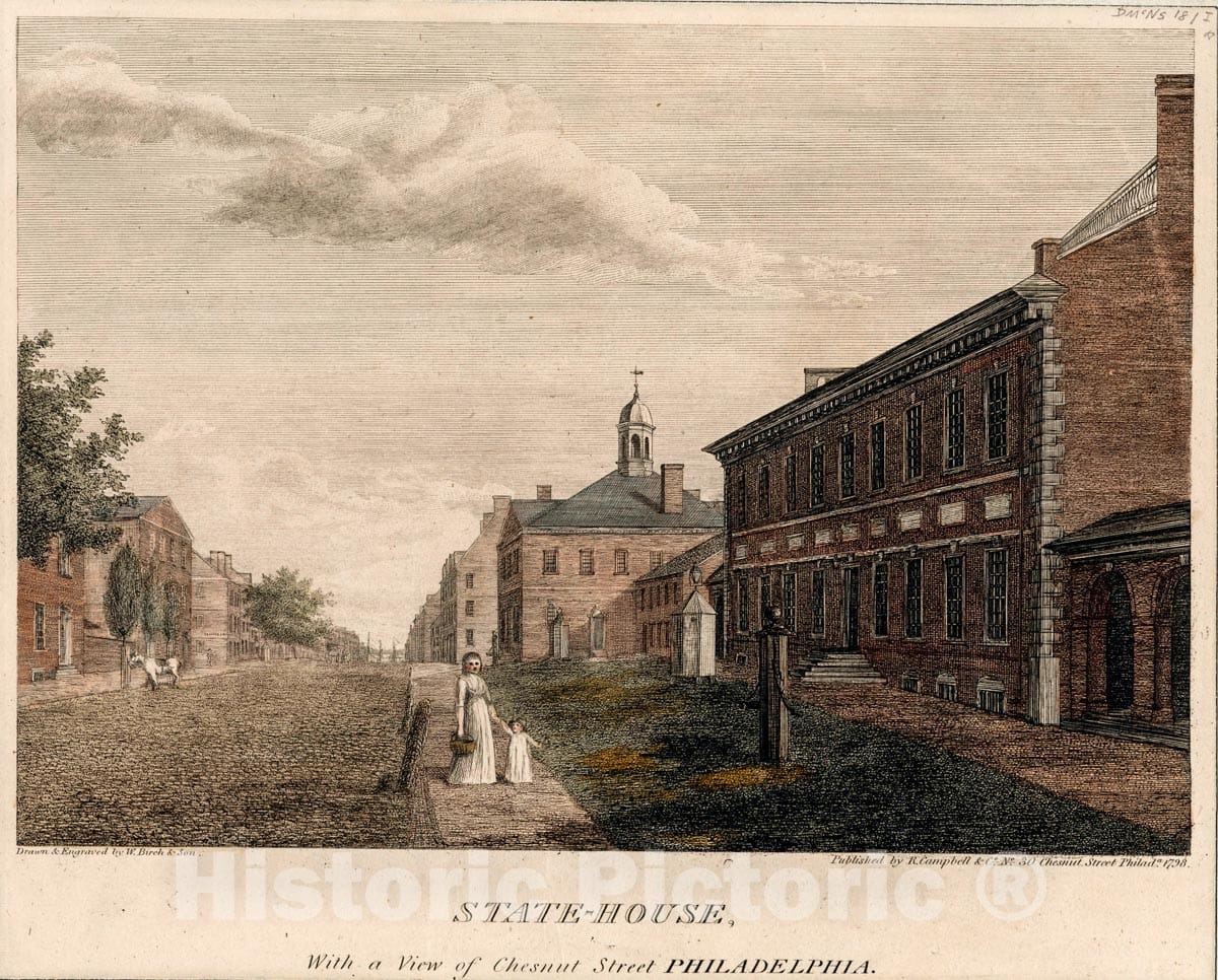 Art Print : 1798, State-House, with a View of Chesnut Street Philadelphia. - Vintage Wall Art