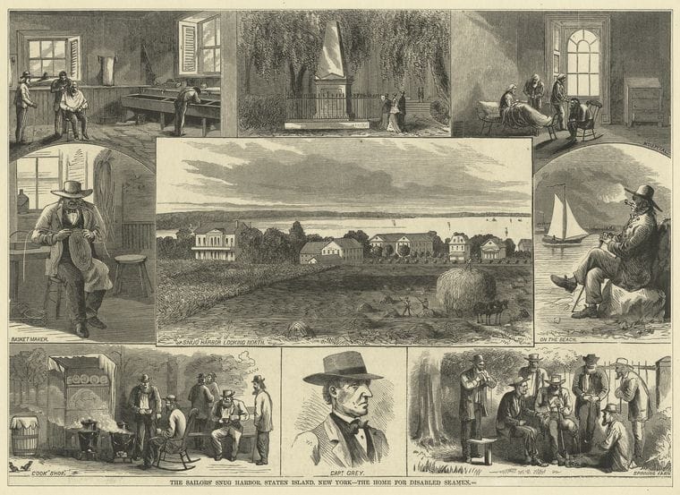 Art Print : 1801, The Sailors' Snug Harbor, Staten Island, New York, The Home for Disabled Seamen - Vintage Wall Art