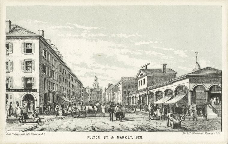 Art Print : 1801, Fulton St. & Market, 1828 - Vintage Wall Art