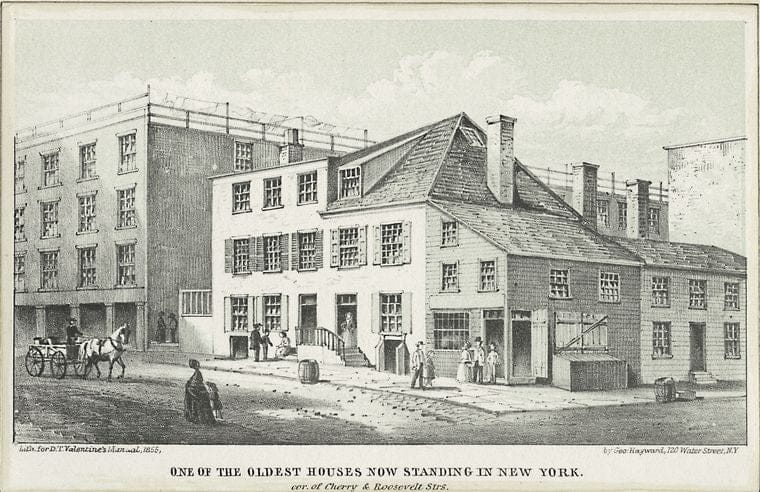Art Print : One of The Oldest Houses Now Standing in New York cor. of Cherry & Roosevelt STS. - Vintage Wall Art