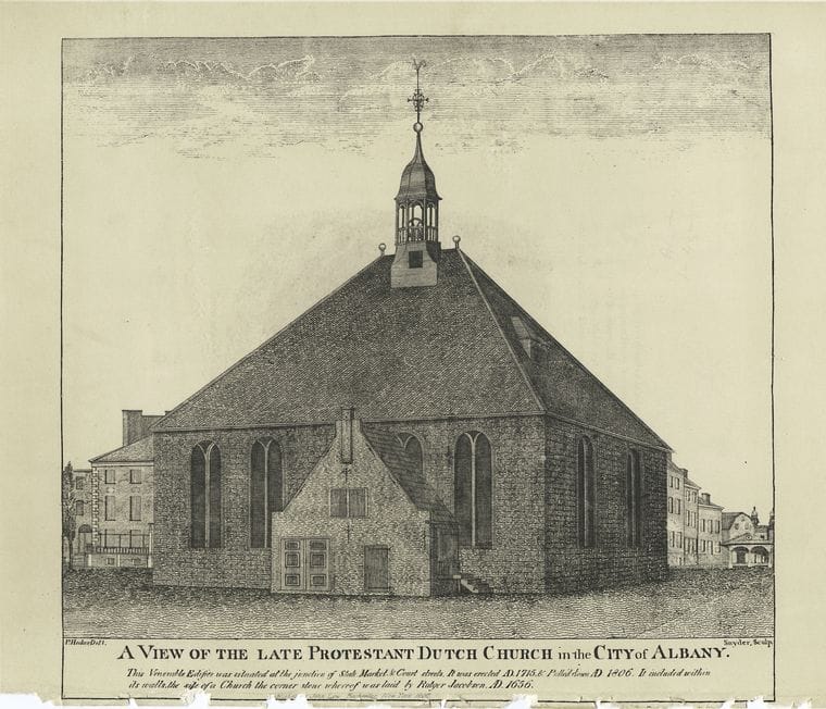 Art Print : A View of The Late Protestant Dutch Church in The City of Albany - Vintage Wall Art