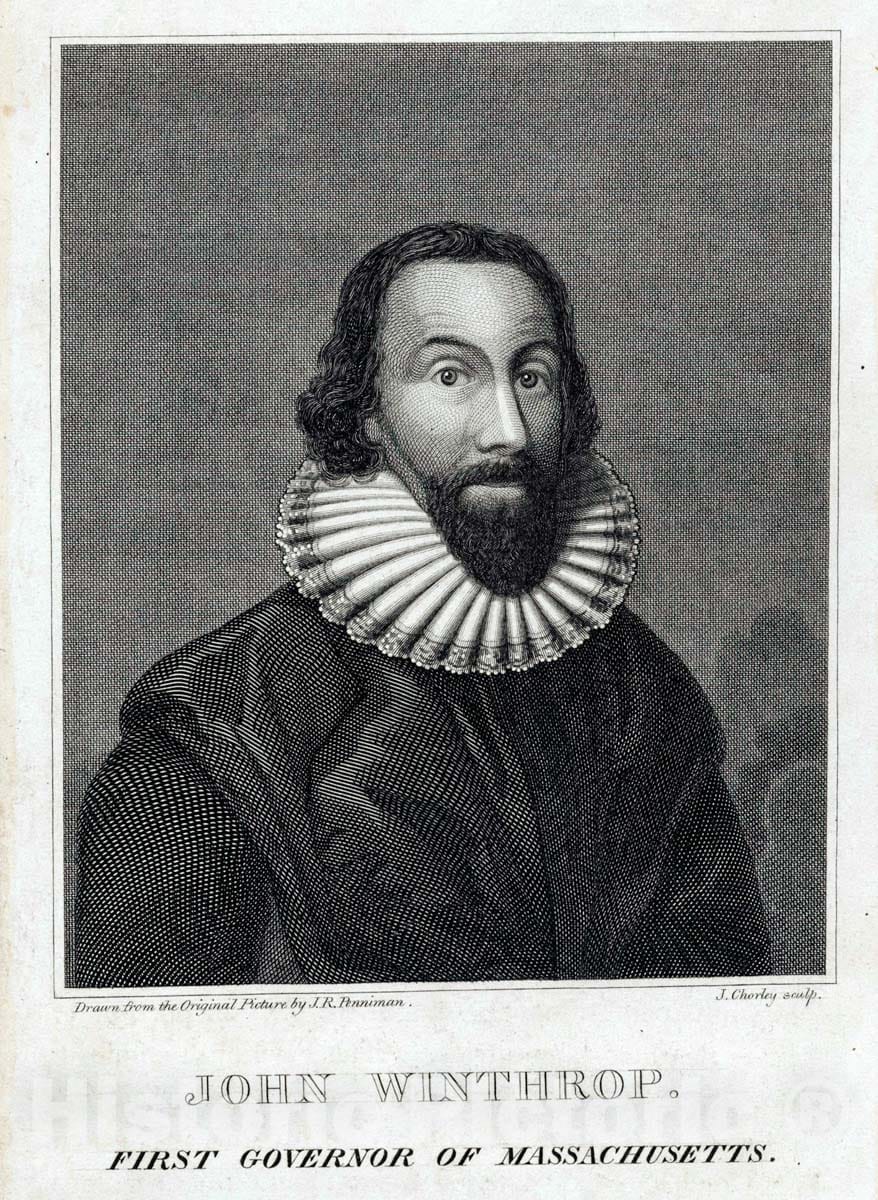 Art Print : John Winthrop First Governor of Massachusetts - Vintage Wall Art