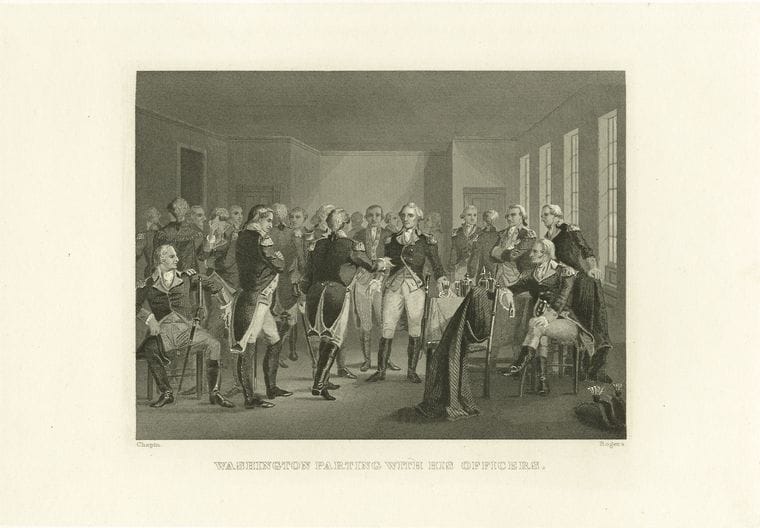Art Print : c.1775 , Washington Parting with his Officers - Vintage Wall Art