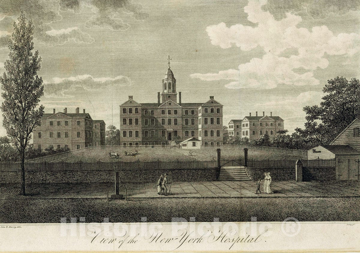Art Print : c.1775 , View of The New-York Hospital - Vintage Wall Art