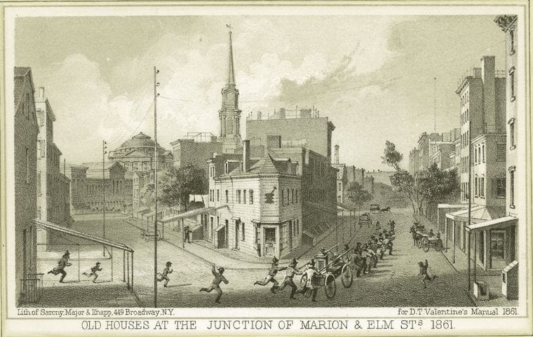 Art Print : 1828, Old Houses at The Junction of Marion & Elm STS. 1861 - Vintage Wall Art