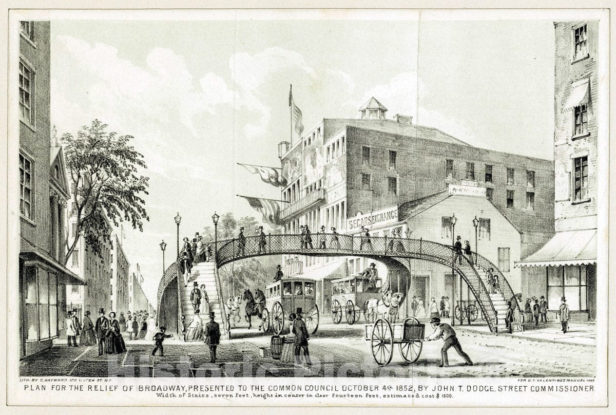 Art Print : 1880, Plan for The Relief of Broadway, Presented to The Common Council, October 4th 1852, by John T. Dodge, Street Commissioner - Vintage Wall Art