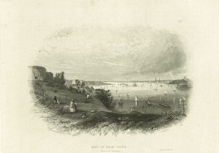 Art Print : 1828, Bay of New York (from The Narrows) - Vintage Wall Art