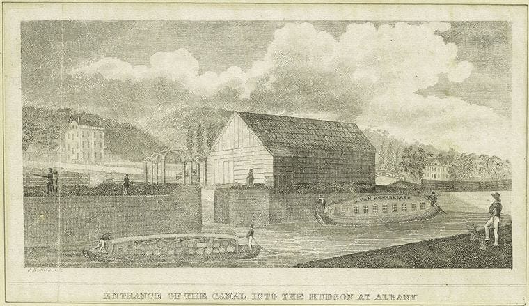 Art Print : 1801, Entrance of The Canal into The Hudson at Albany - Vintage Wall Art