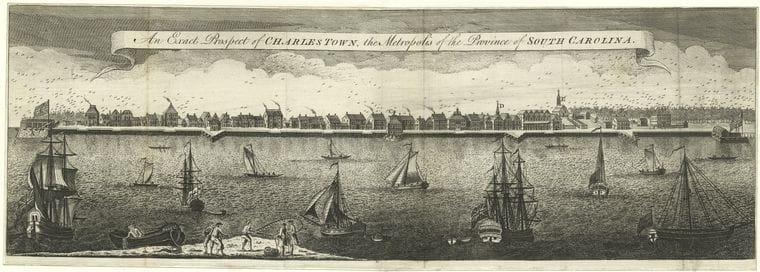 Art Print : c.1750 , an Exact Prospect of Charlestown, The Metropolis of The Province of South Carolina - Vintage Wall Art
