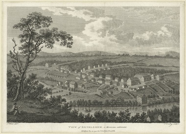 Art Print : 1778, View of Bethlehem, a Moravian Settlement - Vintage Wall Art