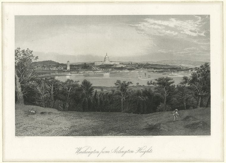 Art Print : c.1760 , Washington from Arlington Heights - Vintage Wall Art