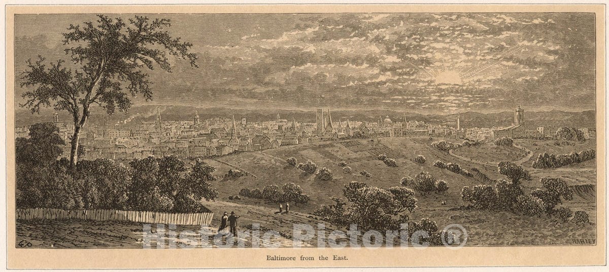 Art Print : 1850, Baltimore from The East. - Vintage Wall Art